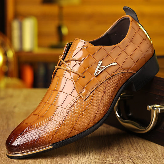 Men's Dress Shoes Lace-Up Brogue Shoes Classic Patent Leather Oxfords Pointed Wedding Shoes Business Office Men Formal Shoe 2025