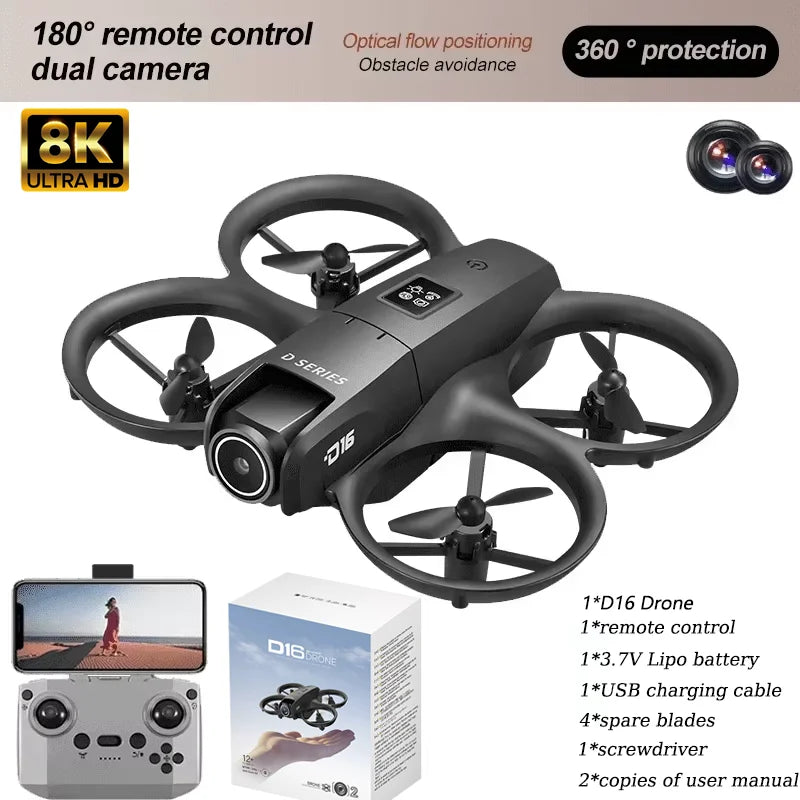 D16 Drone 8K HD With FPV Dual Camera RC Brushless Power Motor 5G WIFI Smart Obstacle Avoidance Profesional Aerial Quadcopter Toy