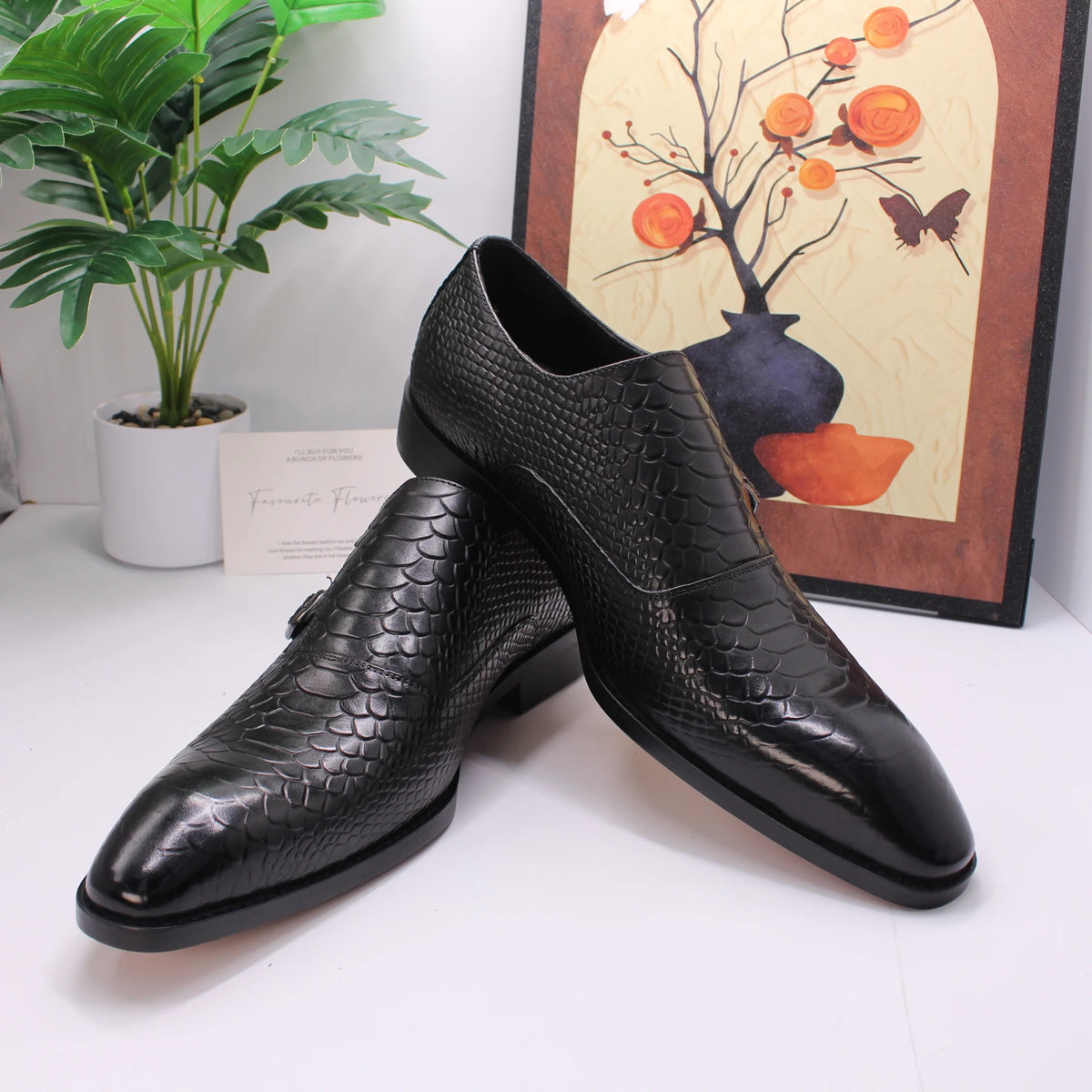 Luxury Men Dress Shoes Crocodile Grain Leather Shoes Men Buckle Casual Wedding Party Shoes High Quality Business Men Brogue Shoe