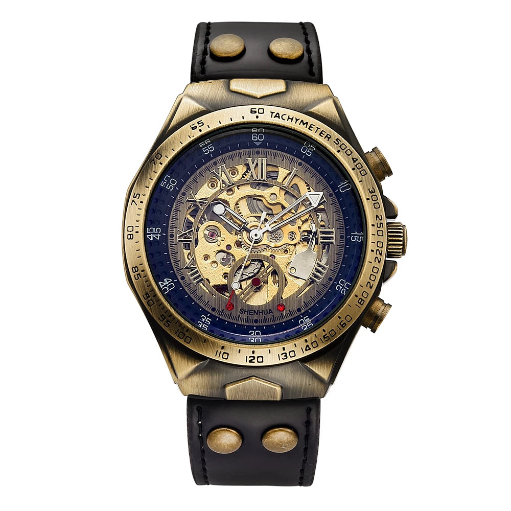 Men Waterproof Automatic Mechanical Watch  with Genuine Leather