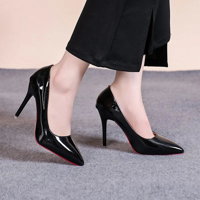 Sexy Pointed Toe Patent Leather High Heels Temperament Red Bottom Sole Shoes