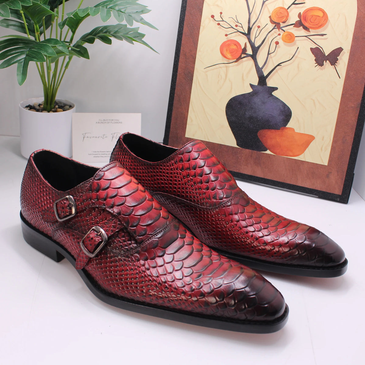 Luxury Men Dress Shoes Crocodile Grain Leather Shoes Men Buckle Casual Wedding Party Shoes High Quality Business Men Brogue Shoe