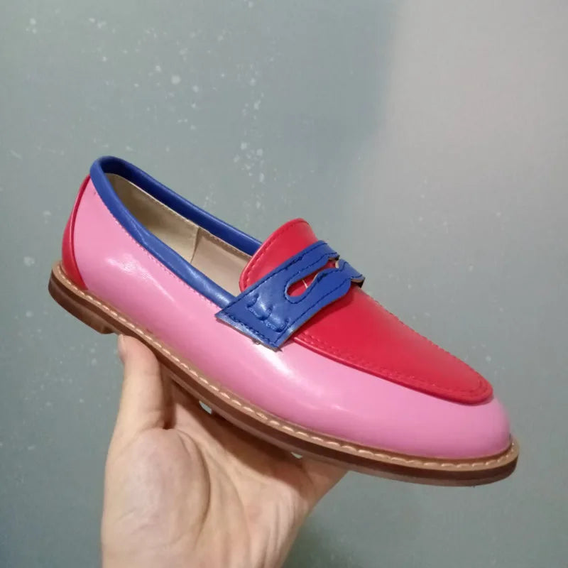 Women's Casual British Style Round Toe Loafers Low Heel Single Shoes
