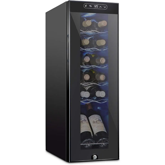 12 Bottle Compressor Wine Cooler Refrigerator w/Lock | Large Freestanding Wine Cellar