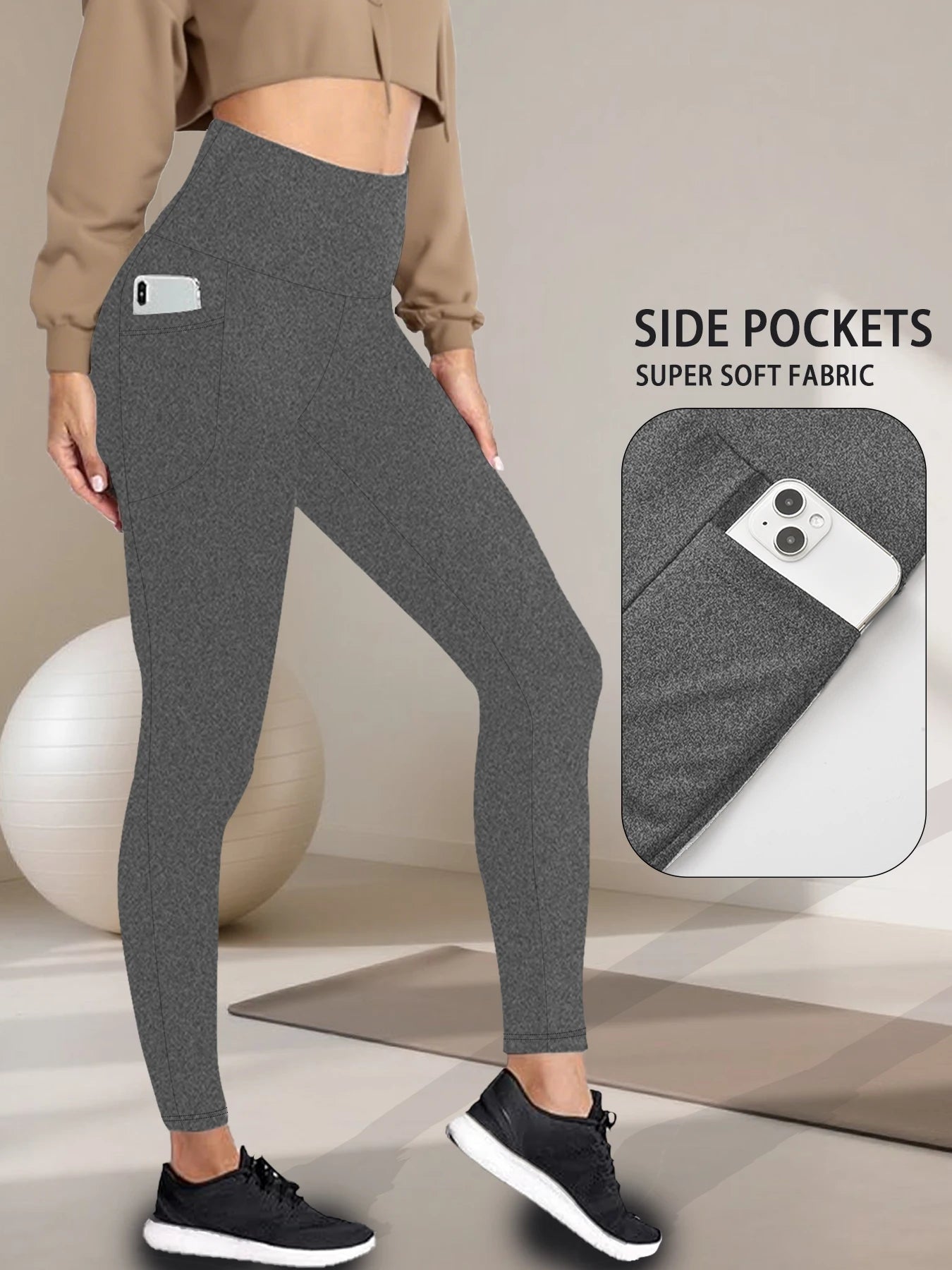 Soft Leggings with Pockets High Waisted Workout Yoga Pants Women's