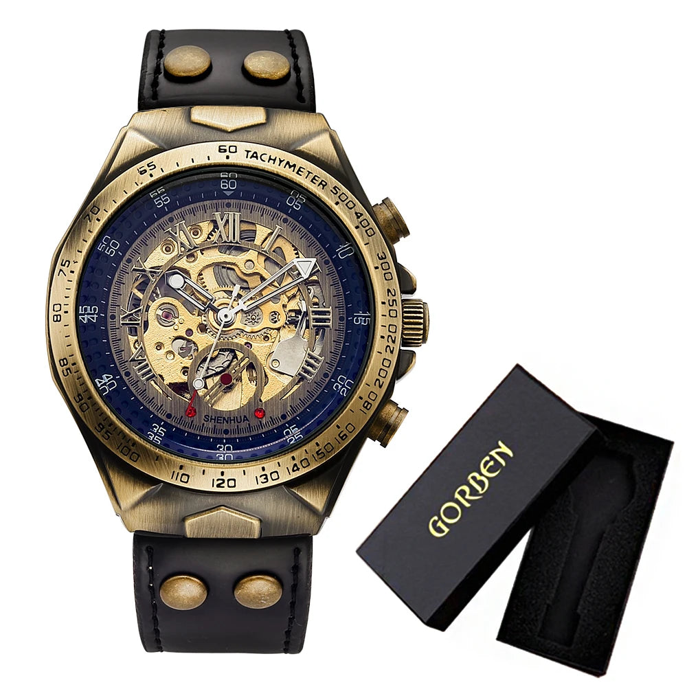 Men Waterproof Automatic Mechanical Watch  with Genuine Leather