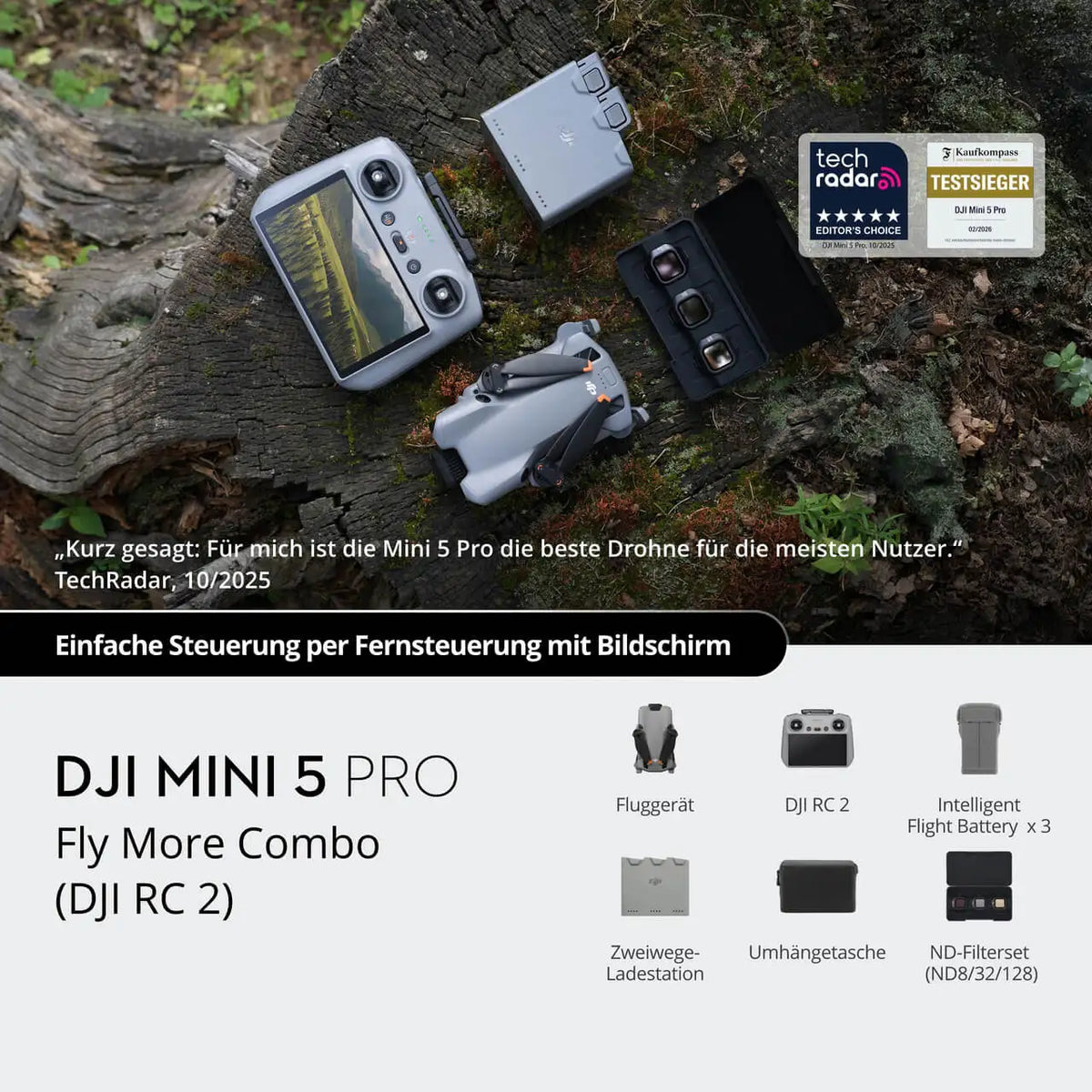 DJI Mini 5 Pro Fly More Combo RC2 DJI Drone 4K Professional RC 2 Remote Control Drones with 1-Inch CMOS 4K Camera Drone for Beginners