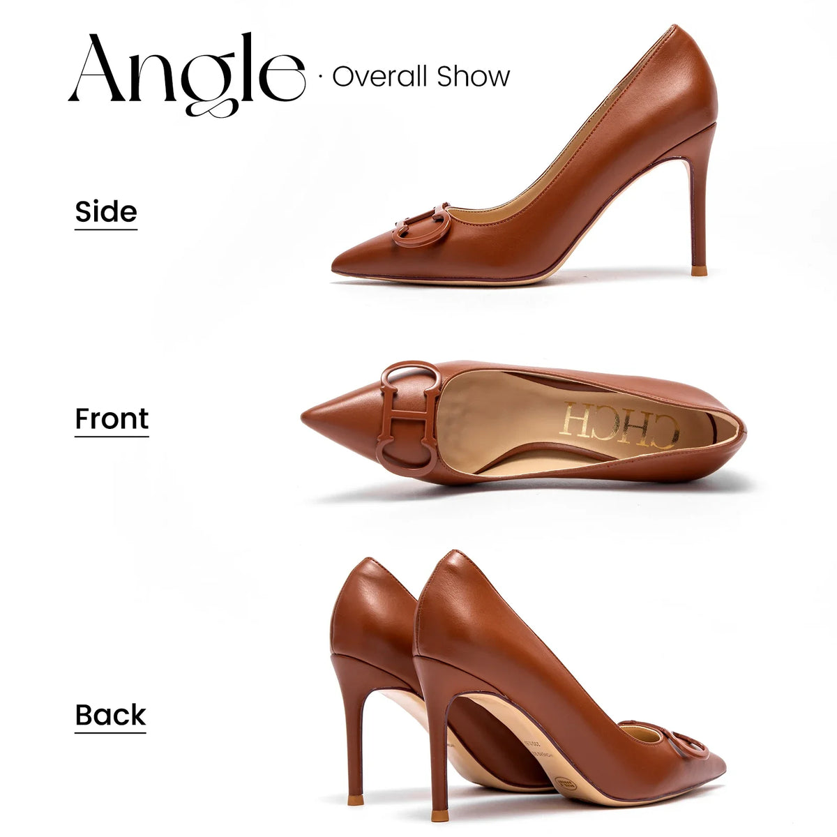 Woman High Heels New Pointed Metal Buckle Shoes