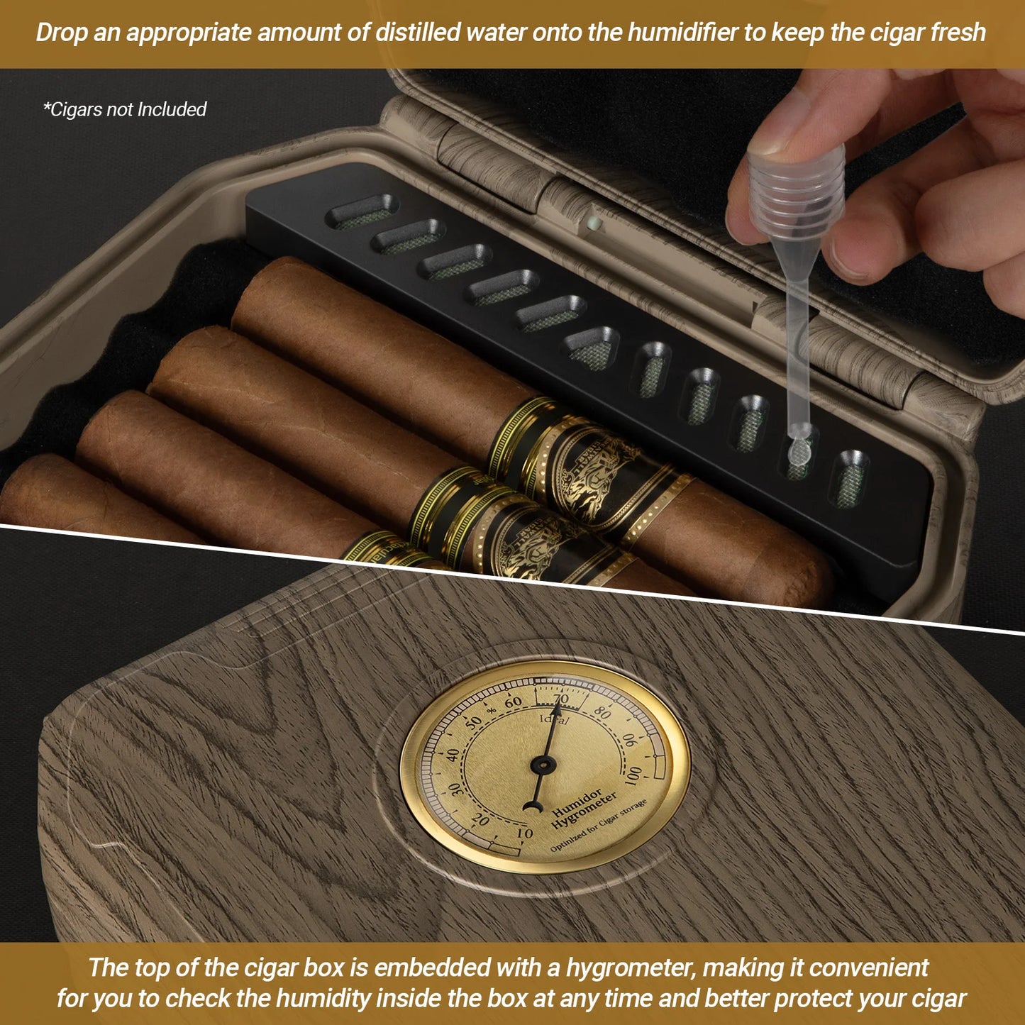 AWOTE Travel Cigar Humidor with Lighter,Cedar Wood,V Cut Cigar Cutter,Portable Cigar Humidor with Humidifier&Hygrometer