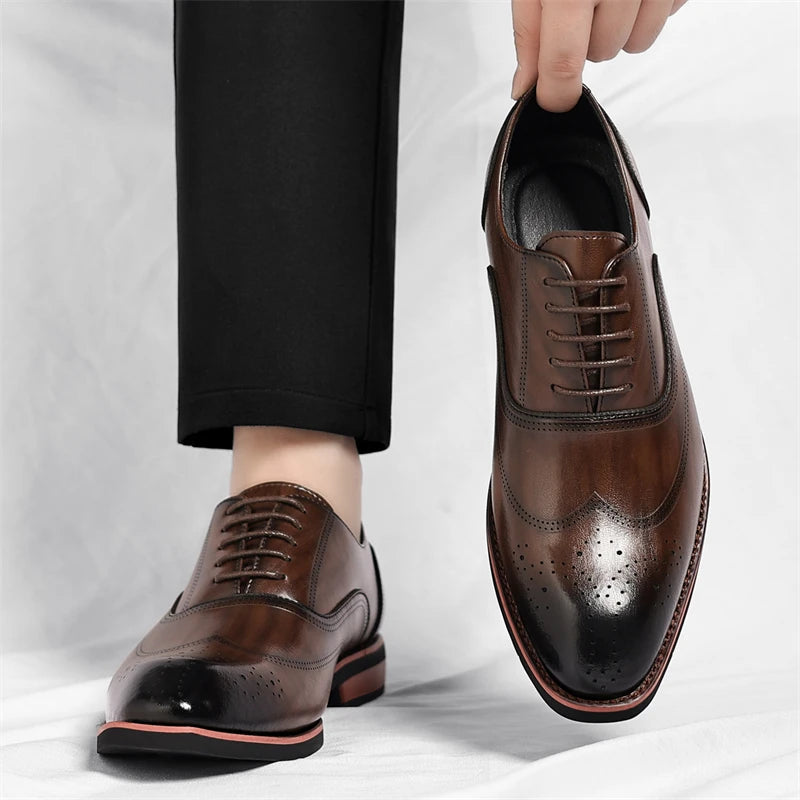 Men's Brogue Leather Shoes Fashionable Comfortable Business Formal Derby Shoes UK Style Carved Floral Design-SJ2001