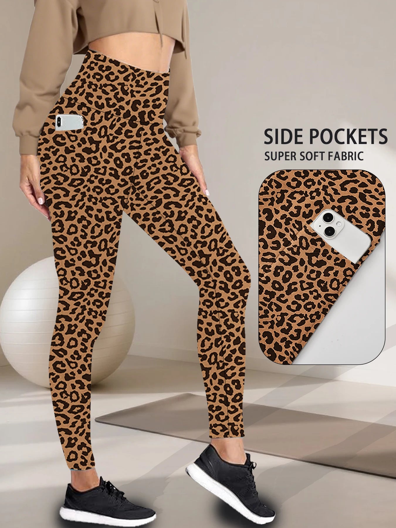 Soft Leggings with Pockets High Waisted Workout Yoga Pants Women's