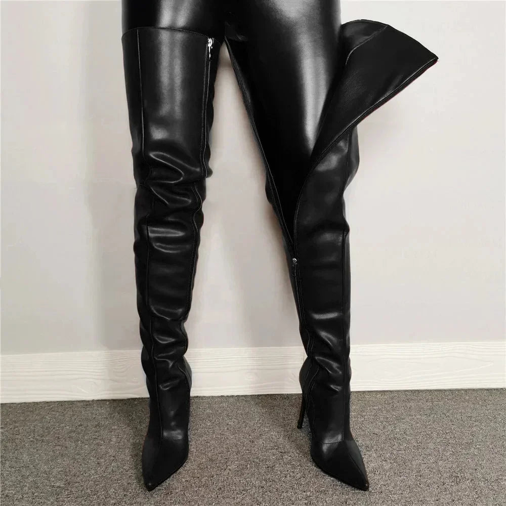New Women Over The Knee Boots Sexy Pointed Tip Stretch Boots Luxury Stack High Heeled Boots for Woman Designer Shoes Botas Mujer