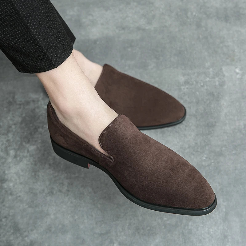 Italian Luxury Designer Men's Suede Loafers – Premium Business Dress & Party Shoes in Brown & Black
