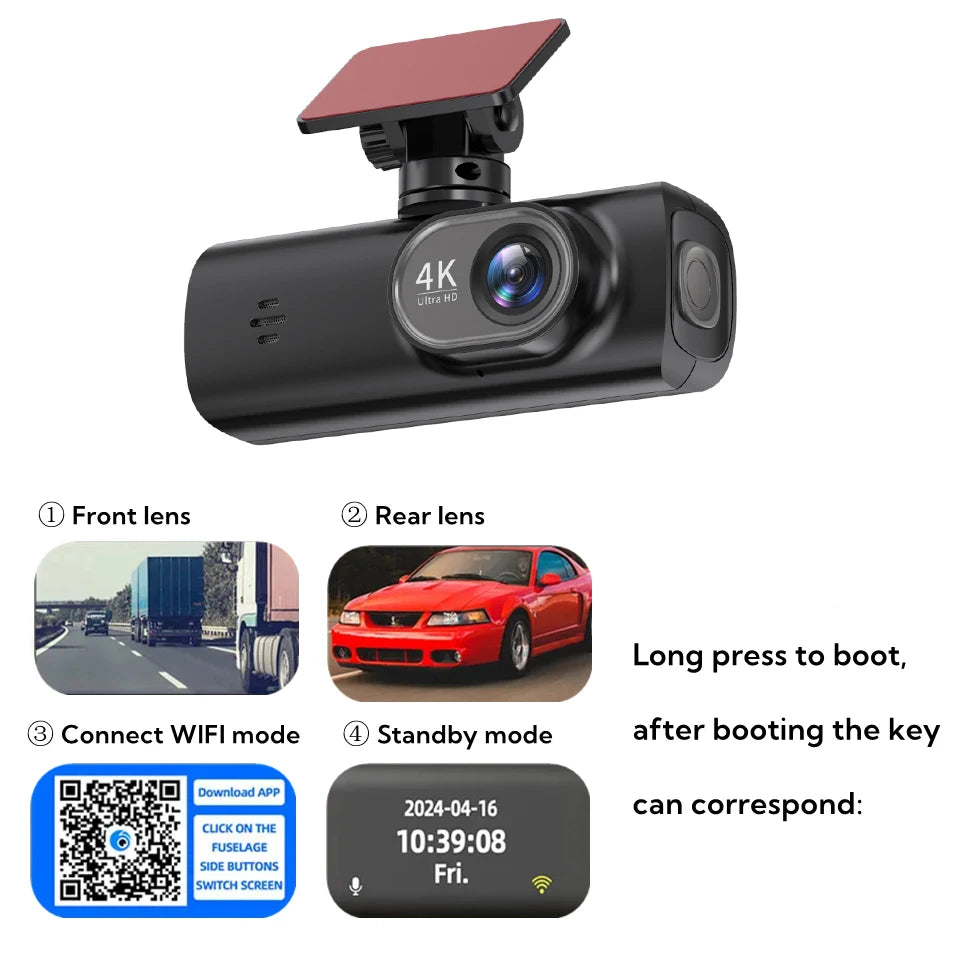 E-ACE 4K 1080P Car DVR 2 Cameras Lens Dash Camera Dual Lens Suppor Rearview Camera Video Recorder Auto Registrator Dash Cam