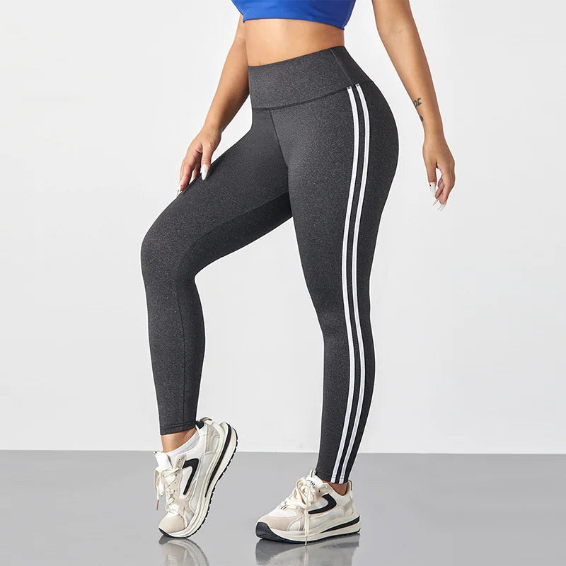Breathable Casual Leggings with Side Stripe and High Waist