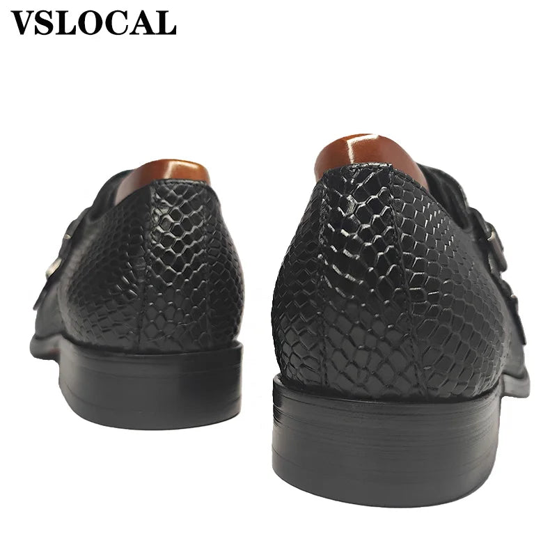 Luxury Men Loafers Shoes Slip On Snake Print Dress Mens Casual Shoes Black Blue Real Leather Double Monk Strap Shoes Man