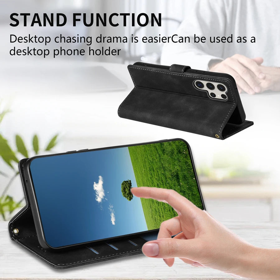 Wallet With Card Slot Bracket Magnetic Flip Leather Case For Samsung Galaxy S26 Ultra S26 Plus A37 A57 Anti-drop Cover