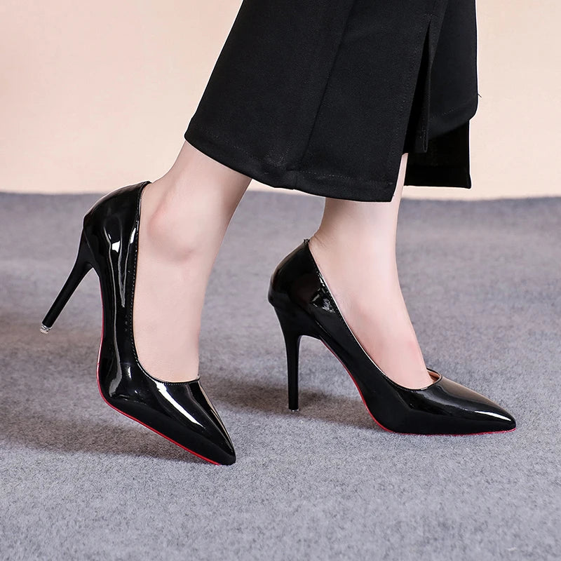Sexy Pointed Toe Patent Leather High Heels Temperament Red Bottom Sole Shoes