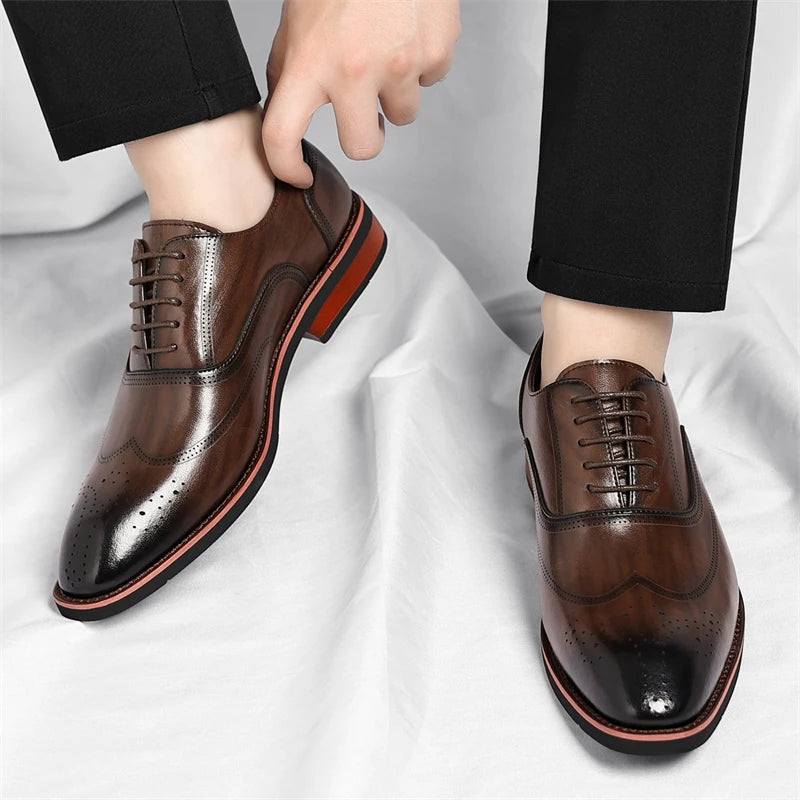 Men's Brogue Leather Shoes Fashionable Comfortable Business Formal Derby Shoes UK Style Carved Floral Design-SJ2001