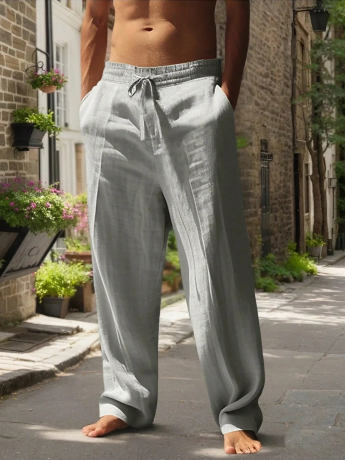 New Men's Beach Pants - Daily Versatile Outdoor Leisure Fitness Simple Cotton Hemp Texture Loose Long Pants for Autumn And Winte