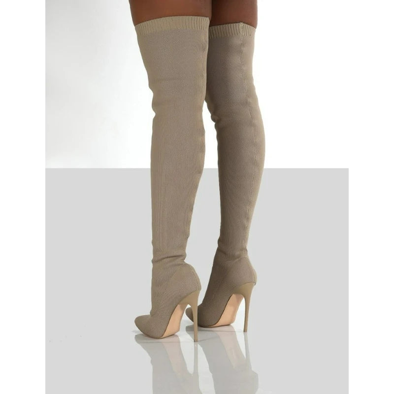 Over The Knee Women Boots Stretch Fabrics High Heels Slip on Shoes Sexy Party Boots Pointed Toe Socks Long Boots Botas Feminina