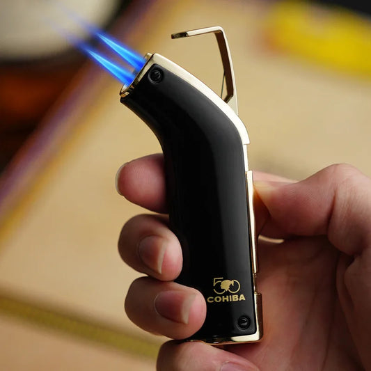 Metal Outdoor Windproof Cigar Lighter Blue Flame 2 Torch Turbo Jet Welding Torch Cigarette Lighter Men's Gift