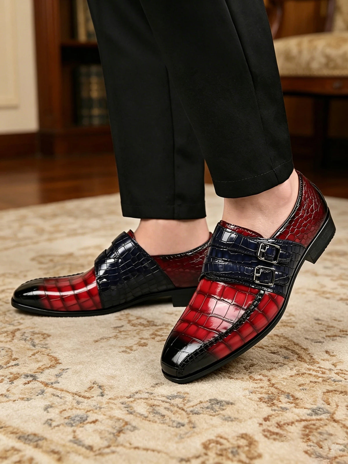 Luxury Men Dress Shoes Crocodile Grain Leather Shoes Men Buckle Casual Wedding Party Shoes High Quality Business Men