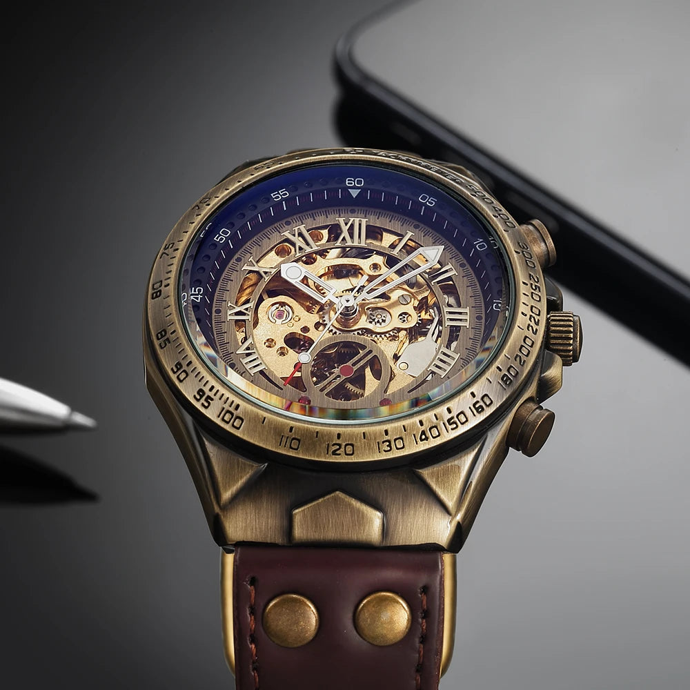 Men Waterproof Automatic Mechanical Watch  with Genuine Leather