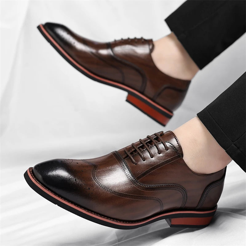 Men's Brogue Leather Shoes Fashionable Comfortable Business Formal Derby Shoes UK Style Carved Floral Design-SJ2001