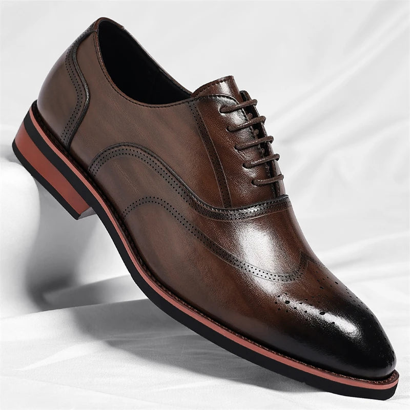 Men's Brogue Leather Shoes Fashionable Comfortable Business Formal Derby Shoes UK Style Carved Floral Design-SJ2001