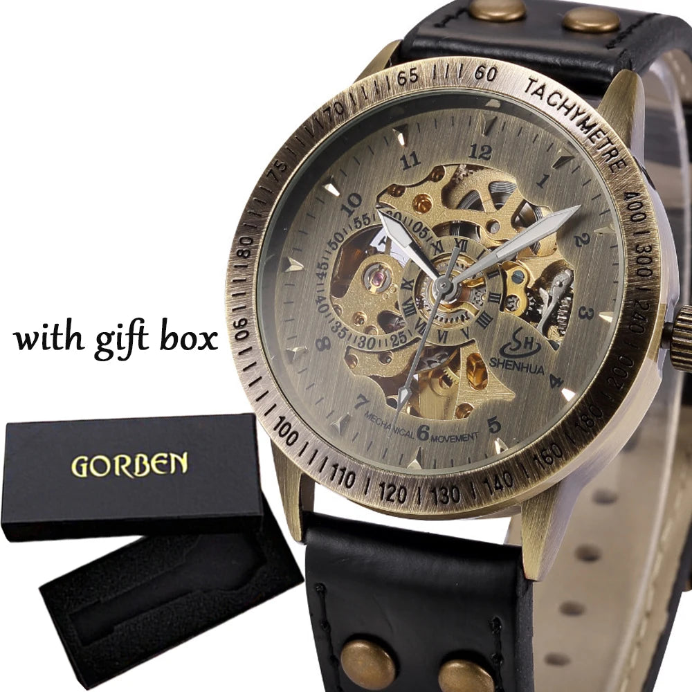 Men Waterproof Automatic Mechanical Watch  with Genuine Leather