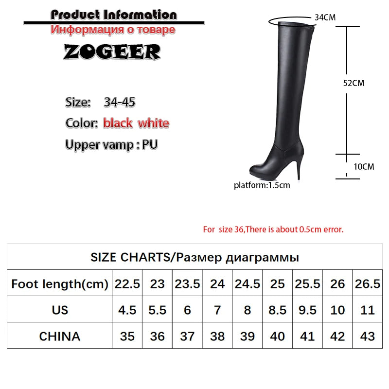 Sexy Over the Knee Boots Women Autumn Winter Fashion High Heels Elastic Thigh High Boot Female Black White Waterproof Long Shoes
