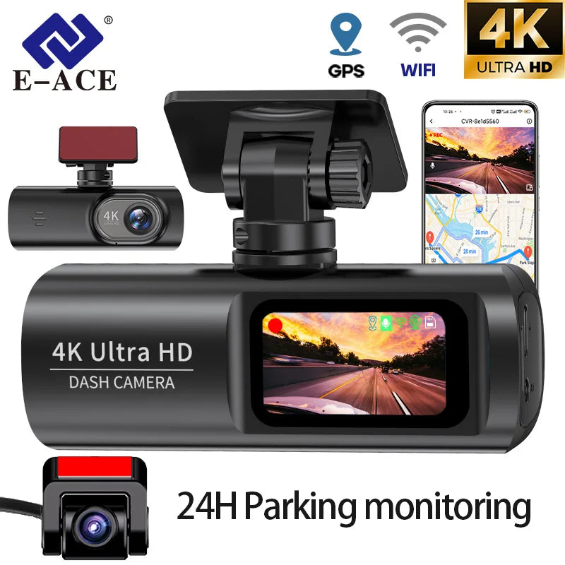 E-ACE 4K 1080P Car DVR 2 Cameras Lens Dash Camera Dual Lens Suppor Rearview Camera Video Recorder Auto Registrator Dash Cam