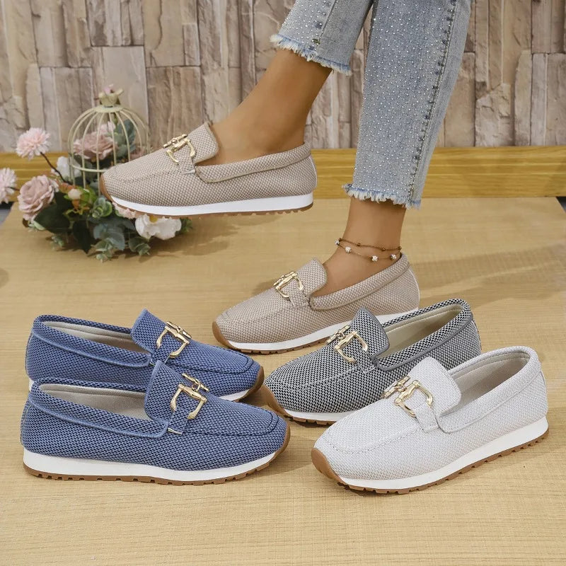 Women's White Mesh Casual Sneakers: Lightweight Breathable Walking Flat Shoes