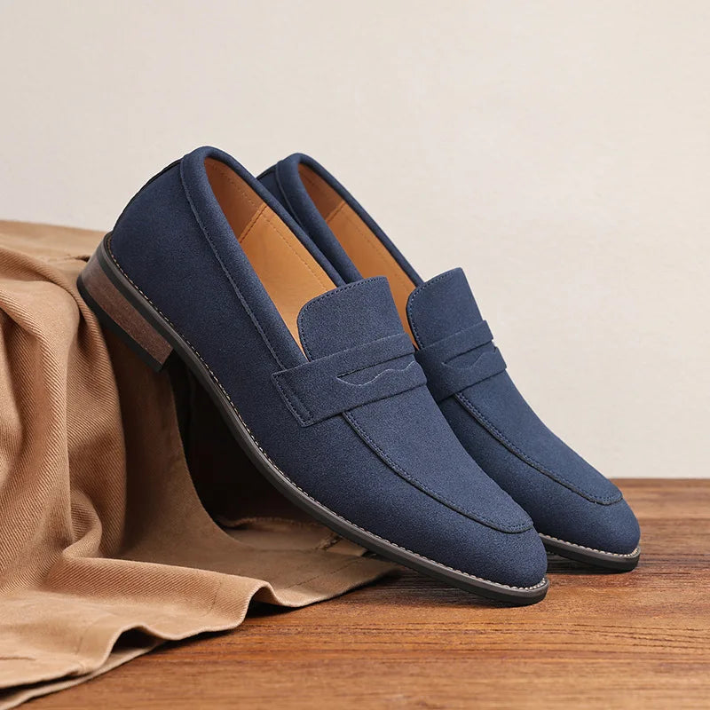 Men's Classic Retro Penny Loafers Moccasins Cow Suede Fashion Men's Leather Casual Shoes Mens Outdoor Driving Slip-on Flats