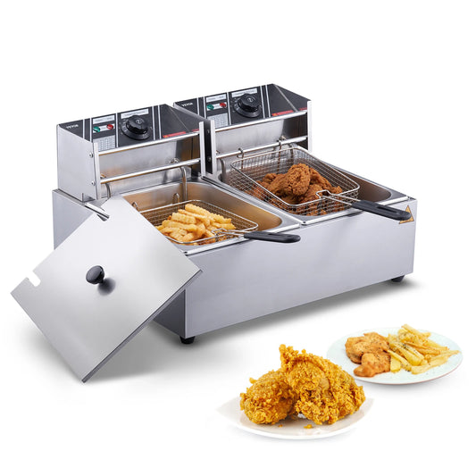 VEVOR Commercial Electric Deep Fryer, 24L 3000W Electric Countertop Fryer with Dual Removable Basket, for Kitchen, Restauran