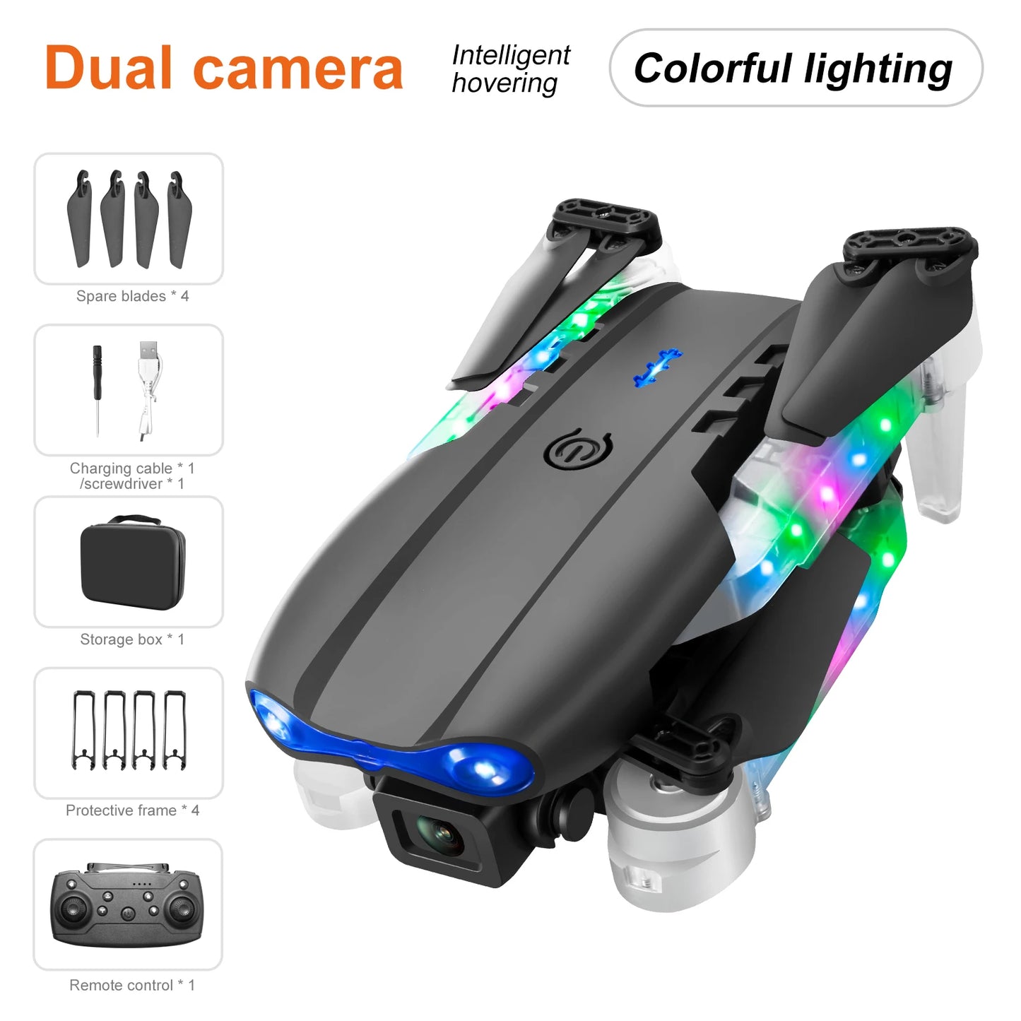 Dron profesional de control remoto, cuadricóptero E88D E99D con luz colorida, 4K, cámara HD gran angular de 1080P, WIFI, FPV, al