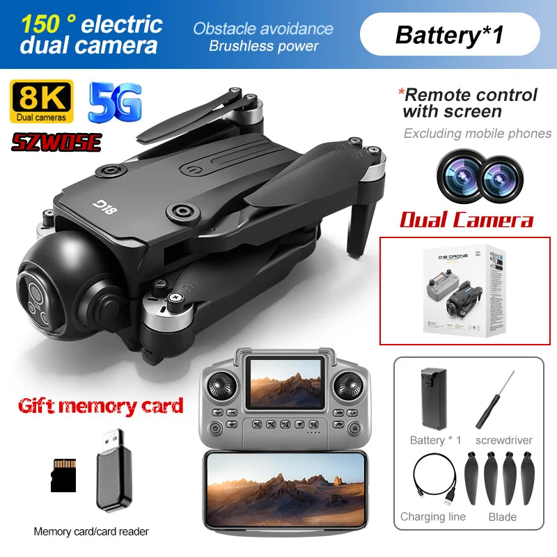 D18 Drone with 8K HD 150° Electric Dual FPV Camera Angle Obstacle Avoidance Foldable Quadcopter for Aerial Photography Toy