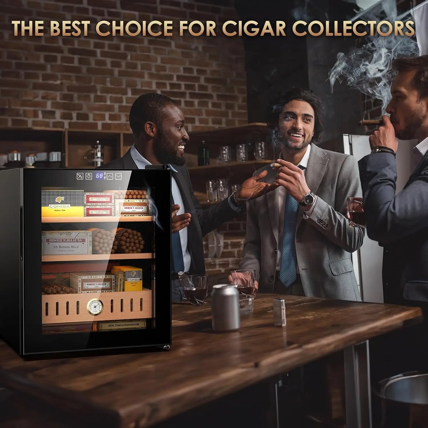 50L Electric Cigar Humidor Cabinet, Large Capacity 300 Count, LED Digital Display, with Spanish Cedar Wooden Drawer & Shelf