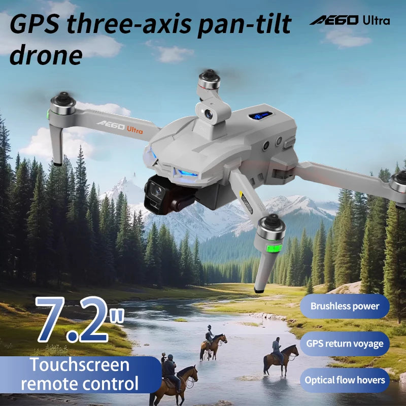 AE60 Drone GPS WIFI FPV 3-axis Gimbal 4K Dual Camera 360° Obstacle Avoidance Screen Control Quadcopter