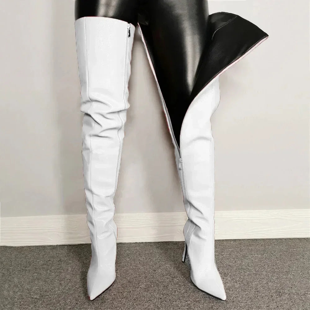 New Women Over The Knee Boots Sexy Pointed Tip Stretch Boots Luxury Stack High Heeled Boots for Woman Designer Shoes Botas Mujer