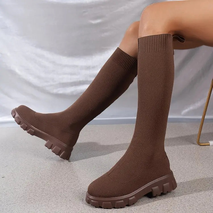 Women's Autumn/Winter New Brand Fashion Women's Boots Mid Sleeve Elastic Socks Boots Thick Sole Boots