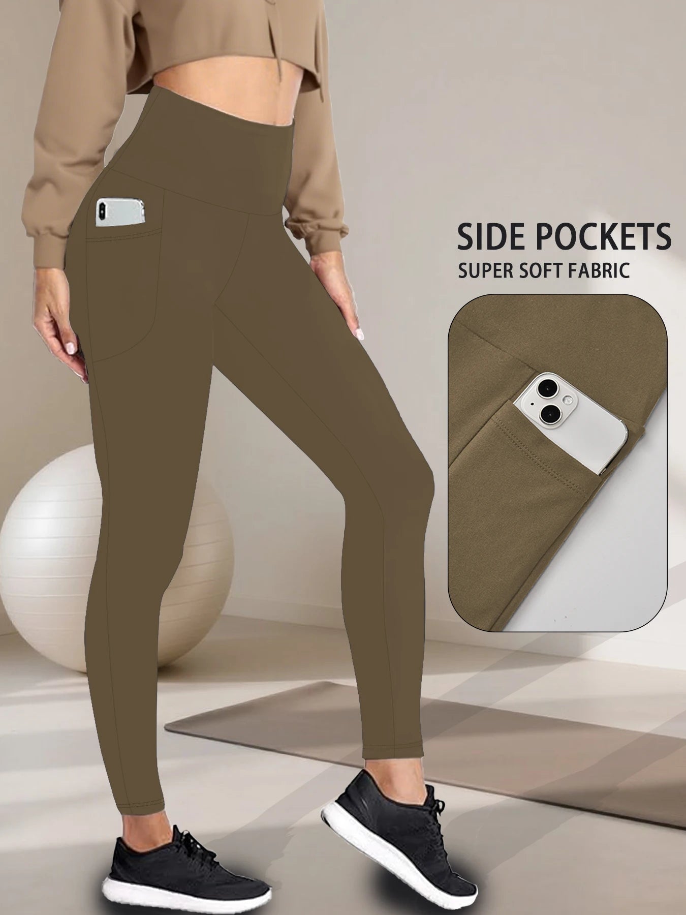 Soft Leggings with Pockets High Waisted Workout Yoga Pants Women's