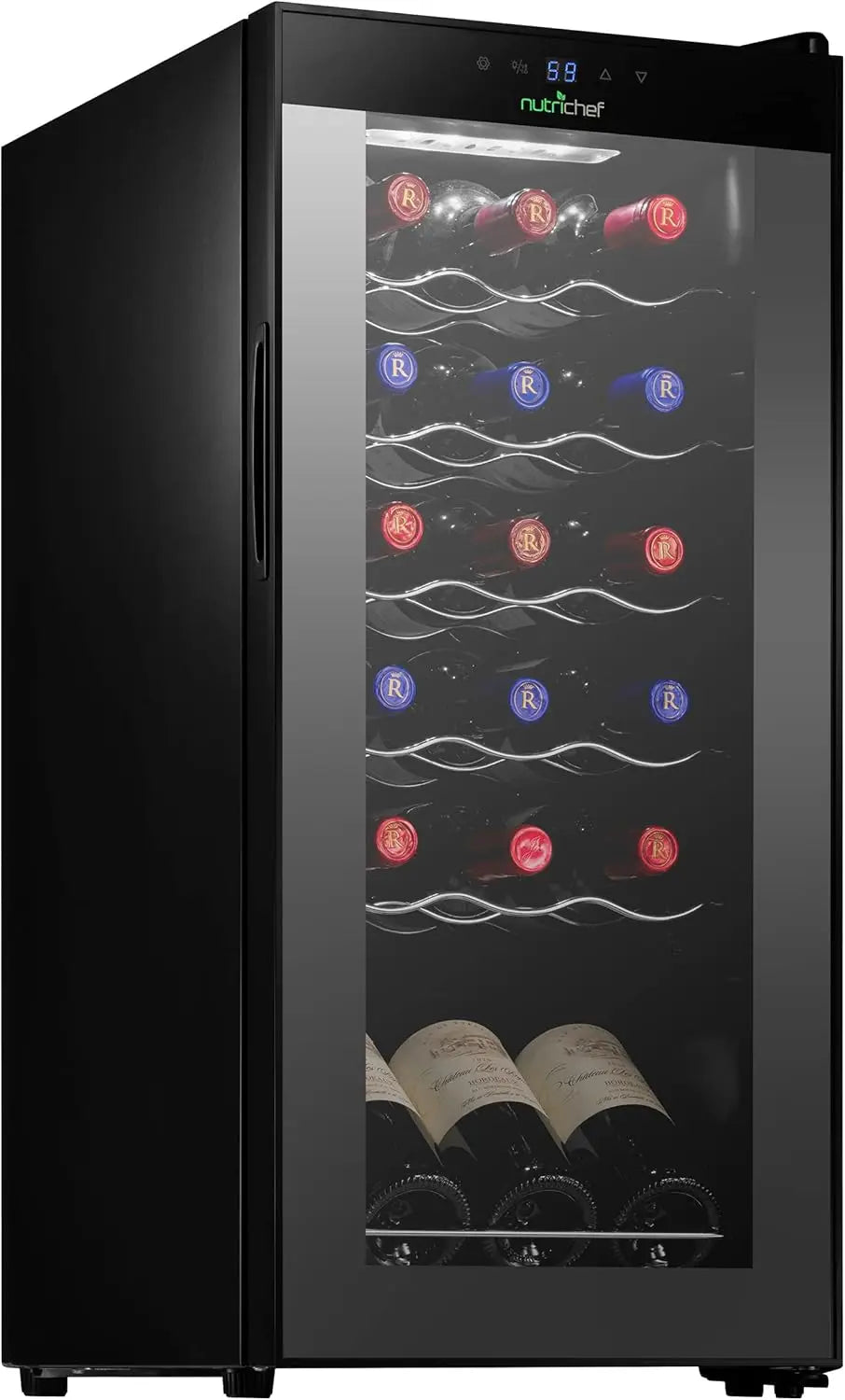 White & Red Cooler,Freestanding Countertop Compact Mini Wine Fridge Chiller Capacity, Digital Control,Glass Door,12 Bottle-Black