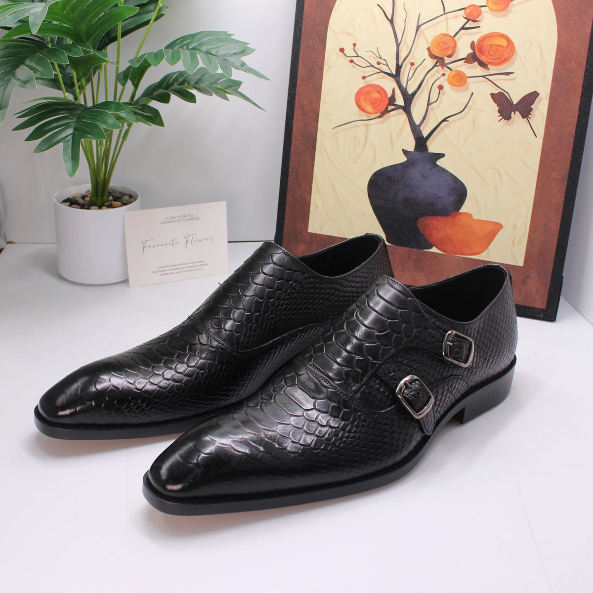 Luxury Men Dress Shoes Crocodile Grain Leather Shoes Men Buckle Casual Wedding Party Shoes High Quality Business Men Brogue Shoe