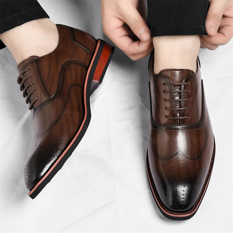 Men's Brogue Leather Shoes Fashionable Comfortable Business Formal Derby Shoes UK Style Carved Floral Design-SJ2001