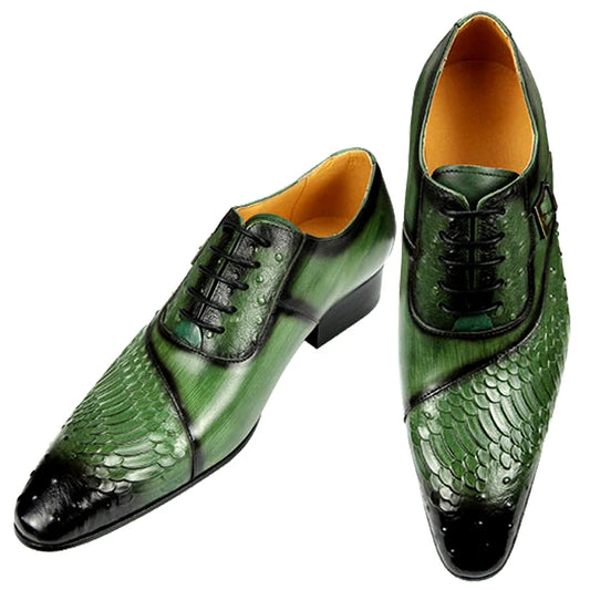 Luxury Men's Oxford Dress Shoes – British Carved Wingtip Leather Lace-Ups in Black & Green
