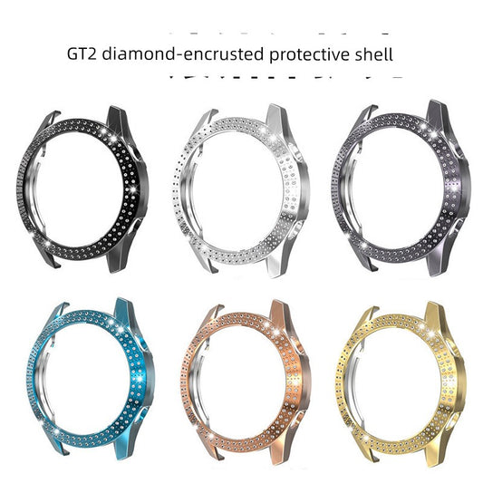 For Huawei Watch GT2 46mm Electroplating PC Watch Protective Case 2e Glory Es Smart Sports Diamond Case Women's Drop-Resistant Protective Case Silicone Women Strap Female Accessories
