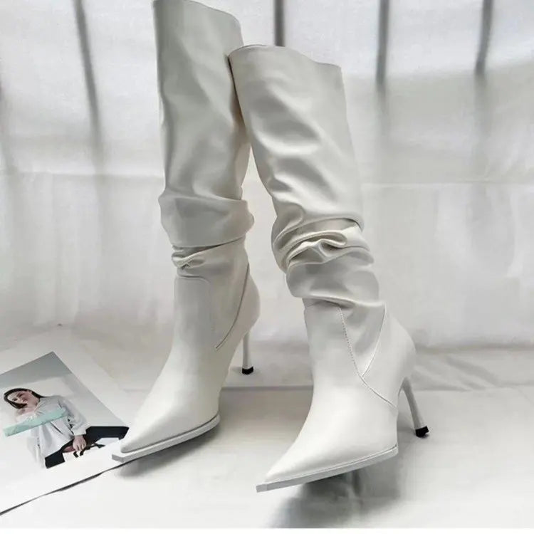 Winter Women High Boots Fashion Pointed Toe Stiletto Heel Long Boots Ladies Elegant Knee High Boots Shoes Botas De Mujer