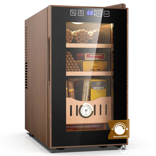 26L Thermostatic Electric Humidor 200 Counts Wooden Large Cigar Humidor Cooling and Heating Temperature Control Cigar Fridges